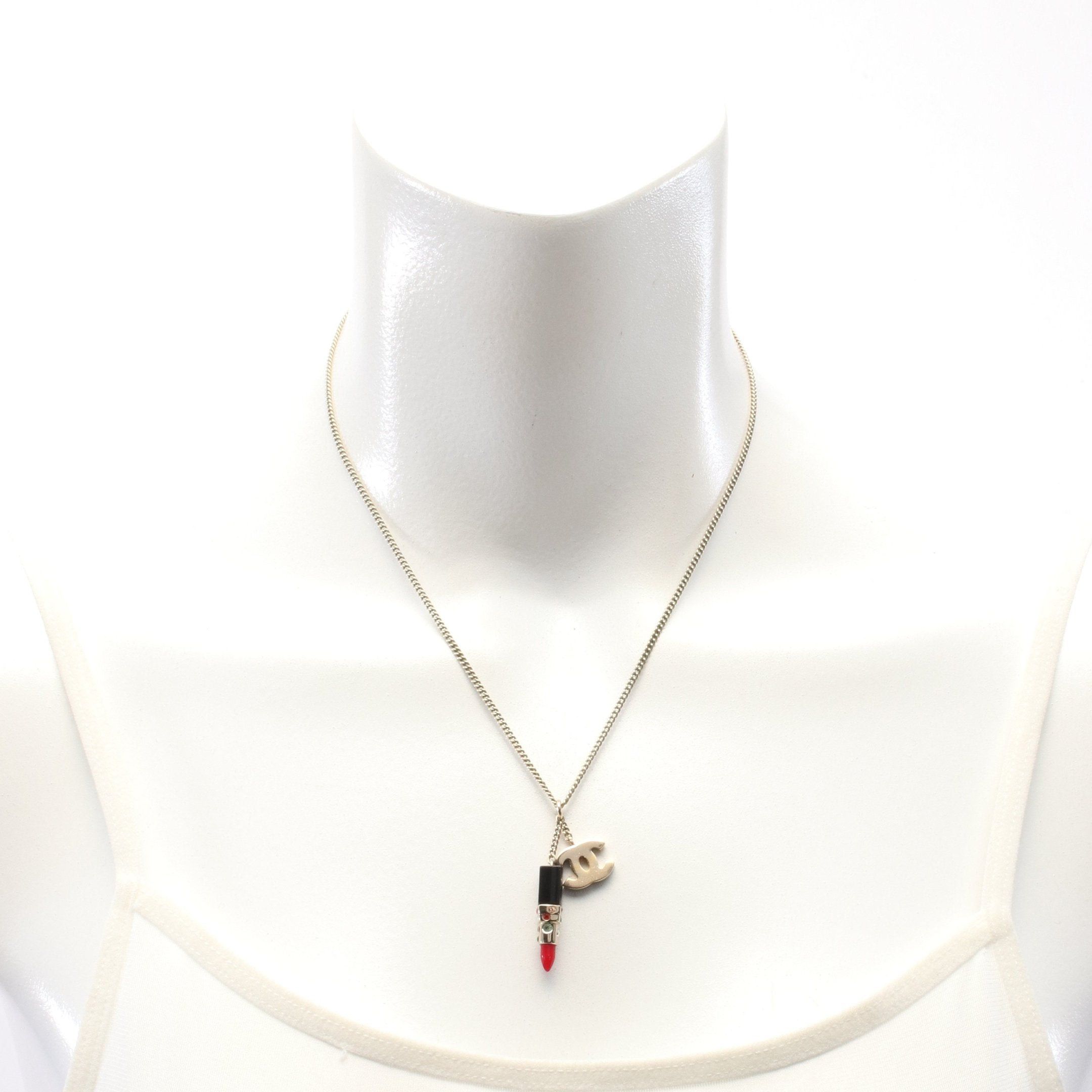 Chanel Chanel Coco Mark Lipstick Necklace Gp Rhinestone Gold Black Multicolor 05P Size ONE SIZE - 4 Thumbnail