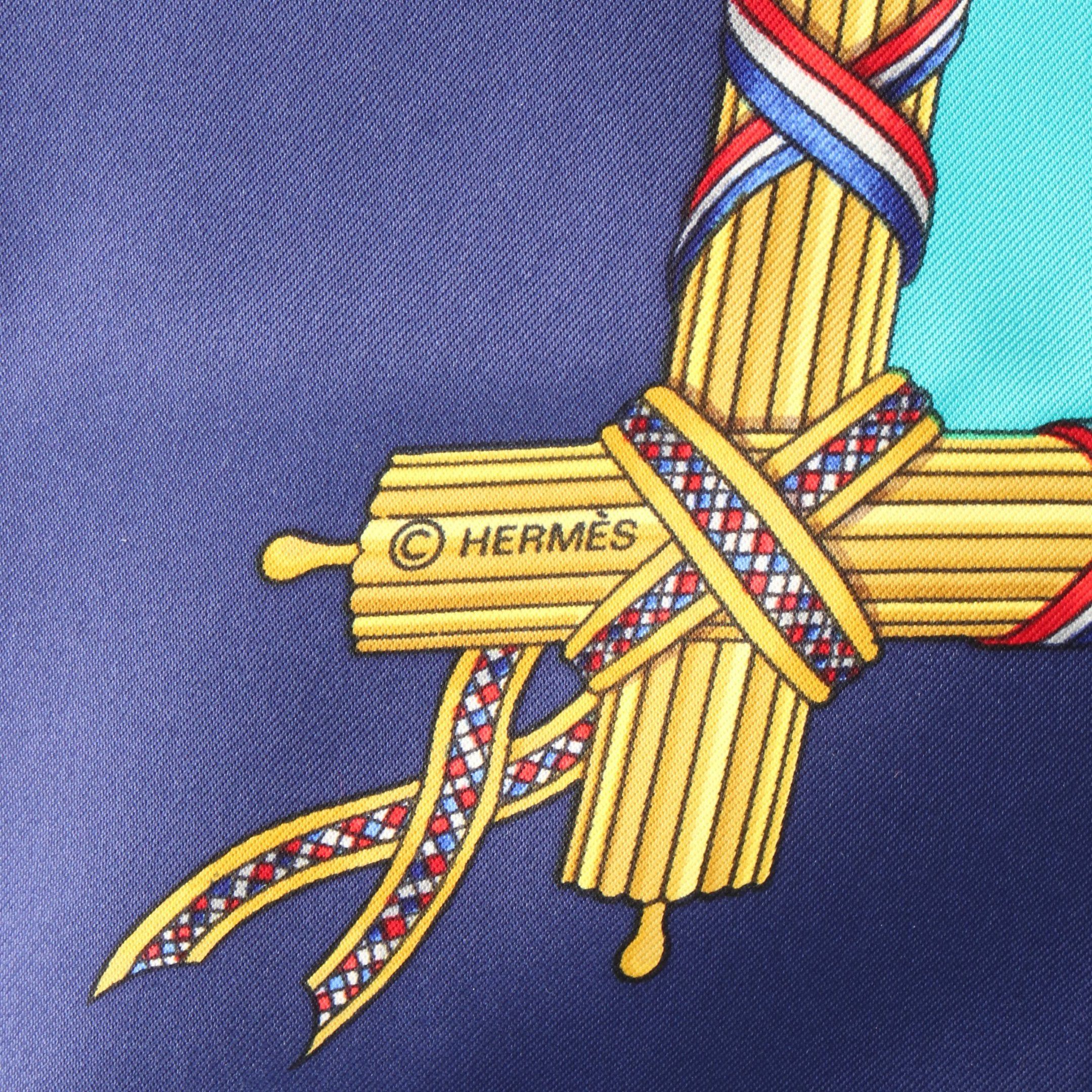 Hermes Hermes Carres 90 Liberte Egalite Fraternite Republique Francaise 1789 Scarf Silk Navy Green Multicolor Size ONE SIZE - 2 Thumbnail