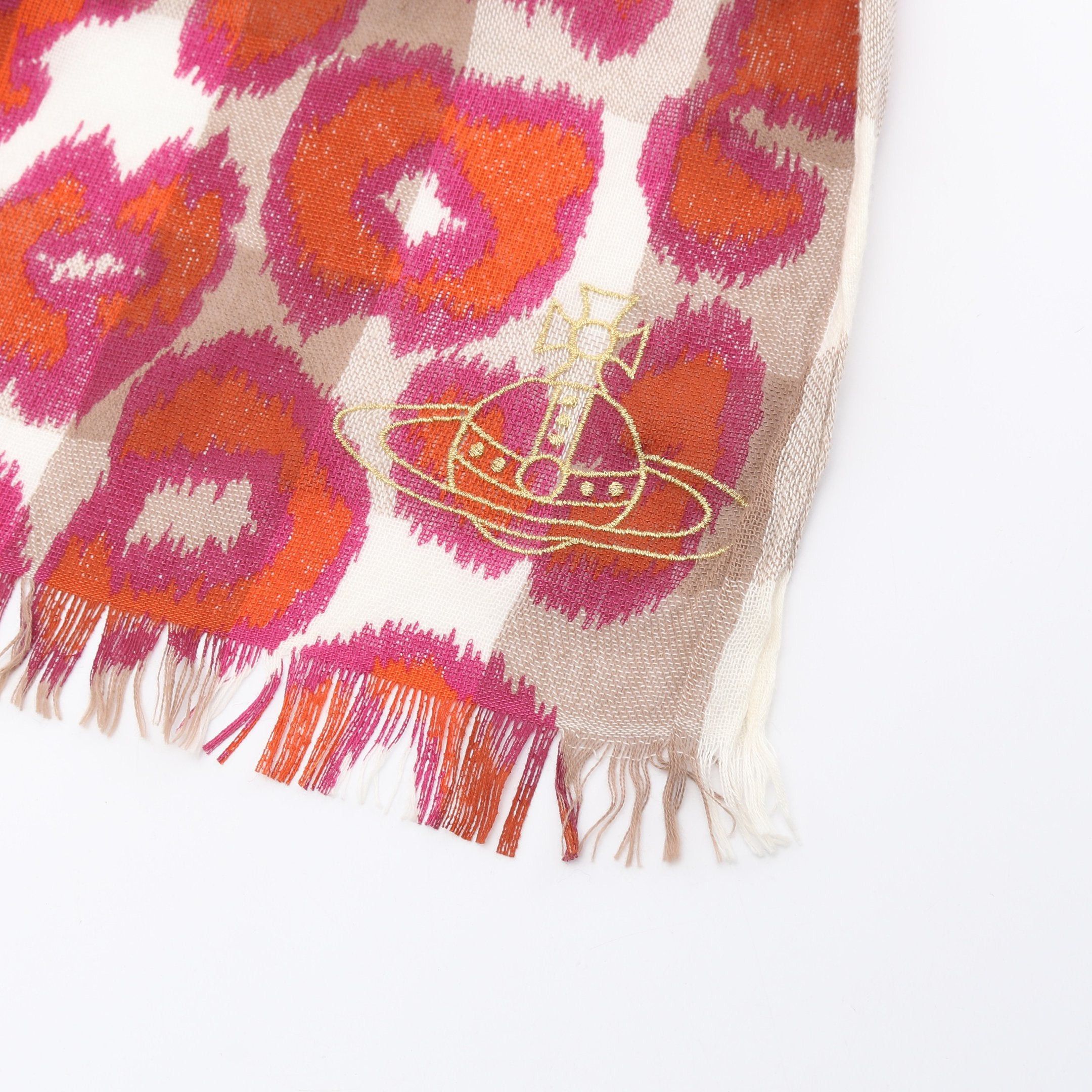 Vivienne Westwood Vivienne Westwood Orb Embroidery Scarf Stall Check Leopard Cotton Multicolor Size ONE SIZE - 5 Thumbnail