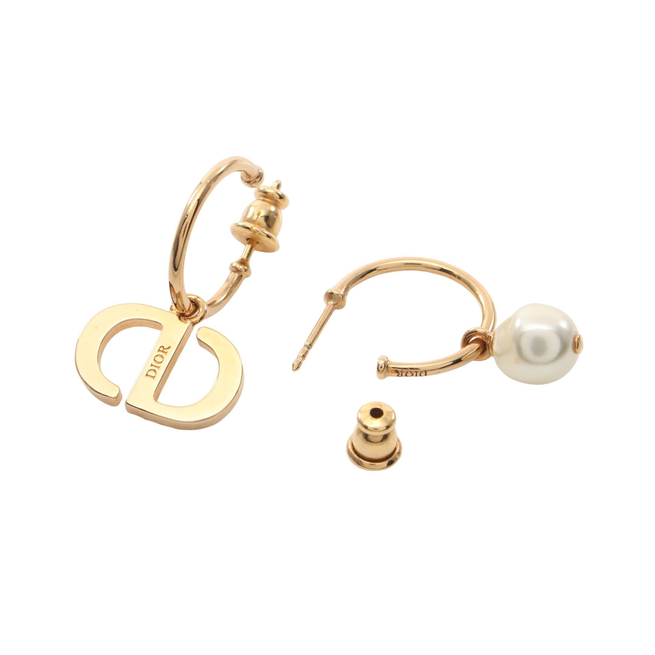 Dior Dior Cd Logo Hoop Earrings Gp Rhinestone Fake Pearl Gold Clear White Size ONE SIZE - 2 Thumbnail