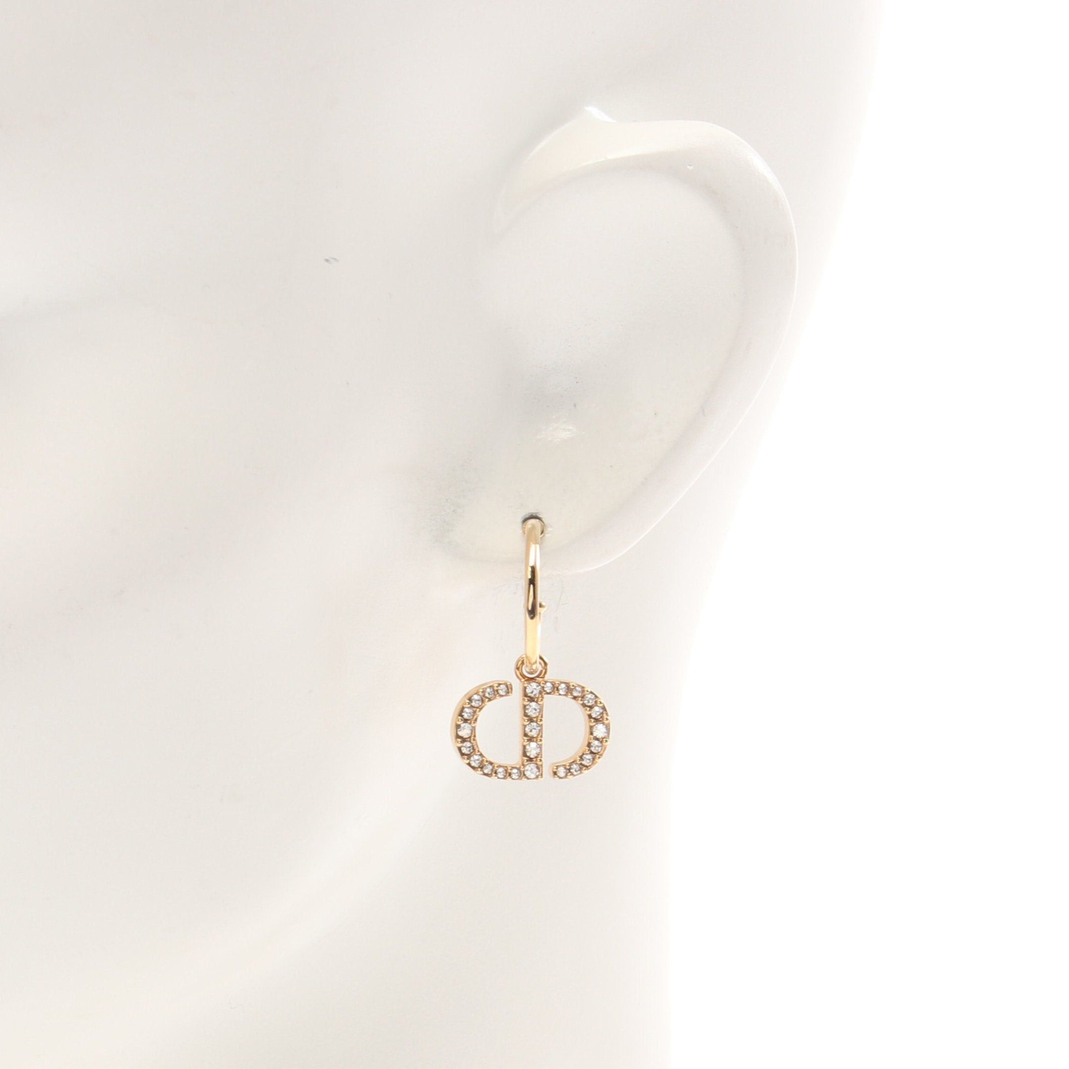 Dior Dior Cd Logo Hoop Earrings Gp Rhinestone Fake Pearl Gold Clear White Size ONE SIZE - 5 Thumbnail