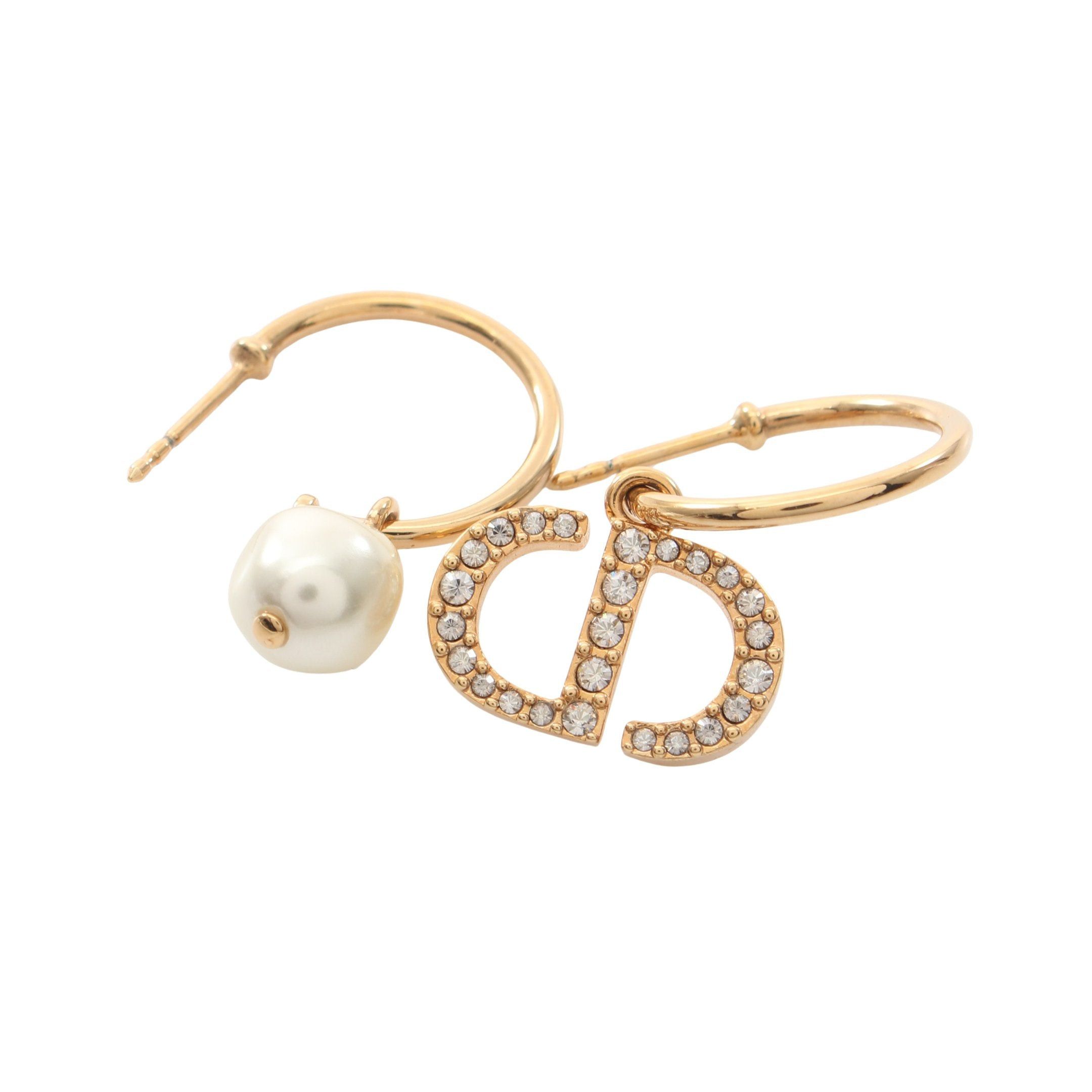 Dior Dior Cd Logo Hoop Earrings Gp Rhinestone Fake Pearl Gold Clear White Size ONE SIZE - 7 Thumbnail