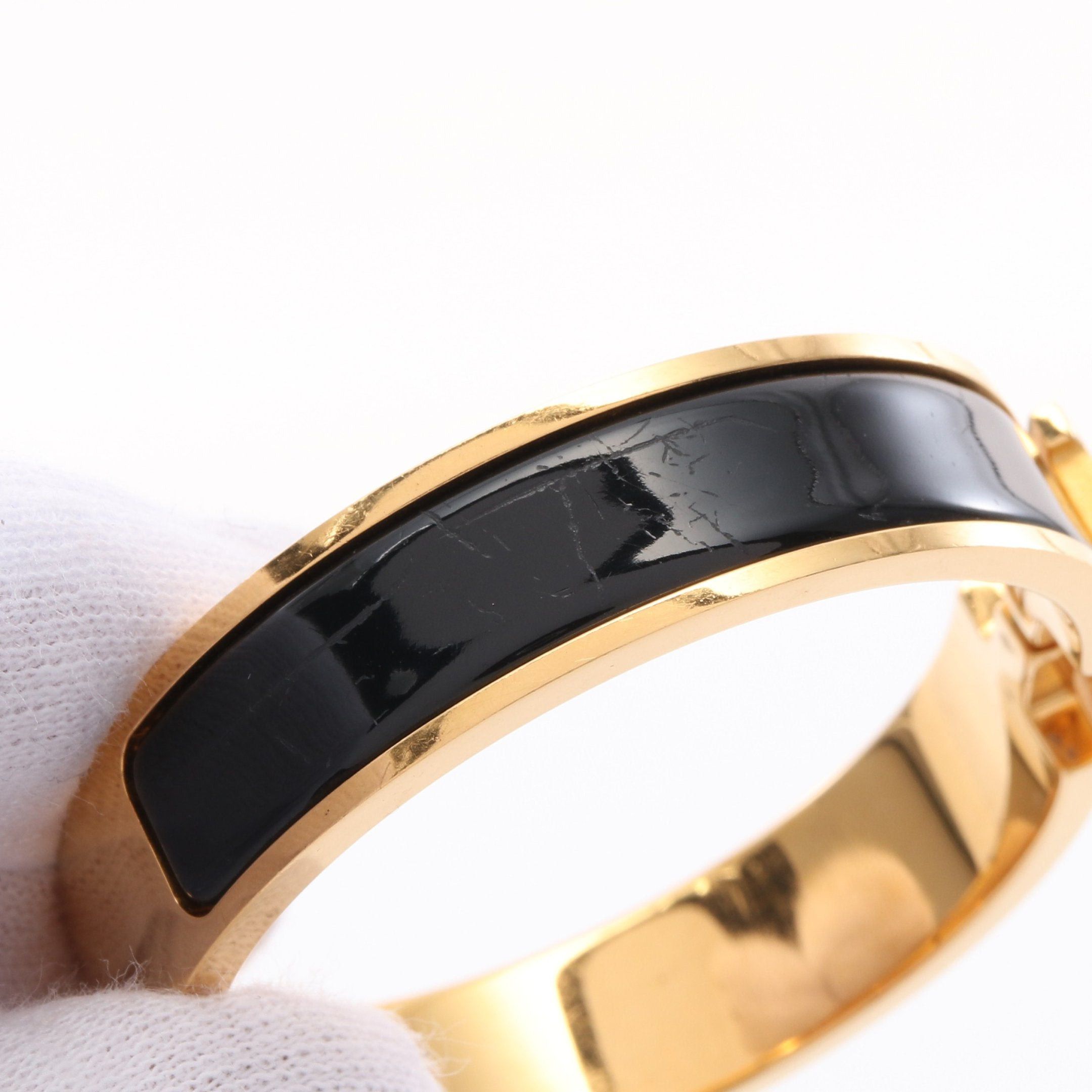 Hermes Hermes Click Crack Pm Bangle Gp Enamel Gold Black Size ONE SIZE - 8 Thumbnail