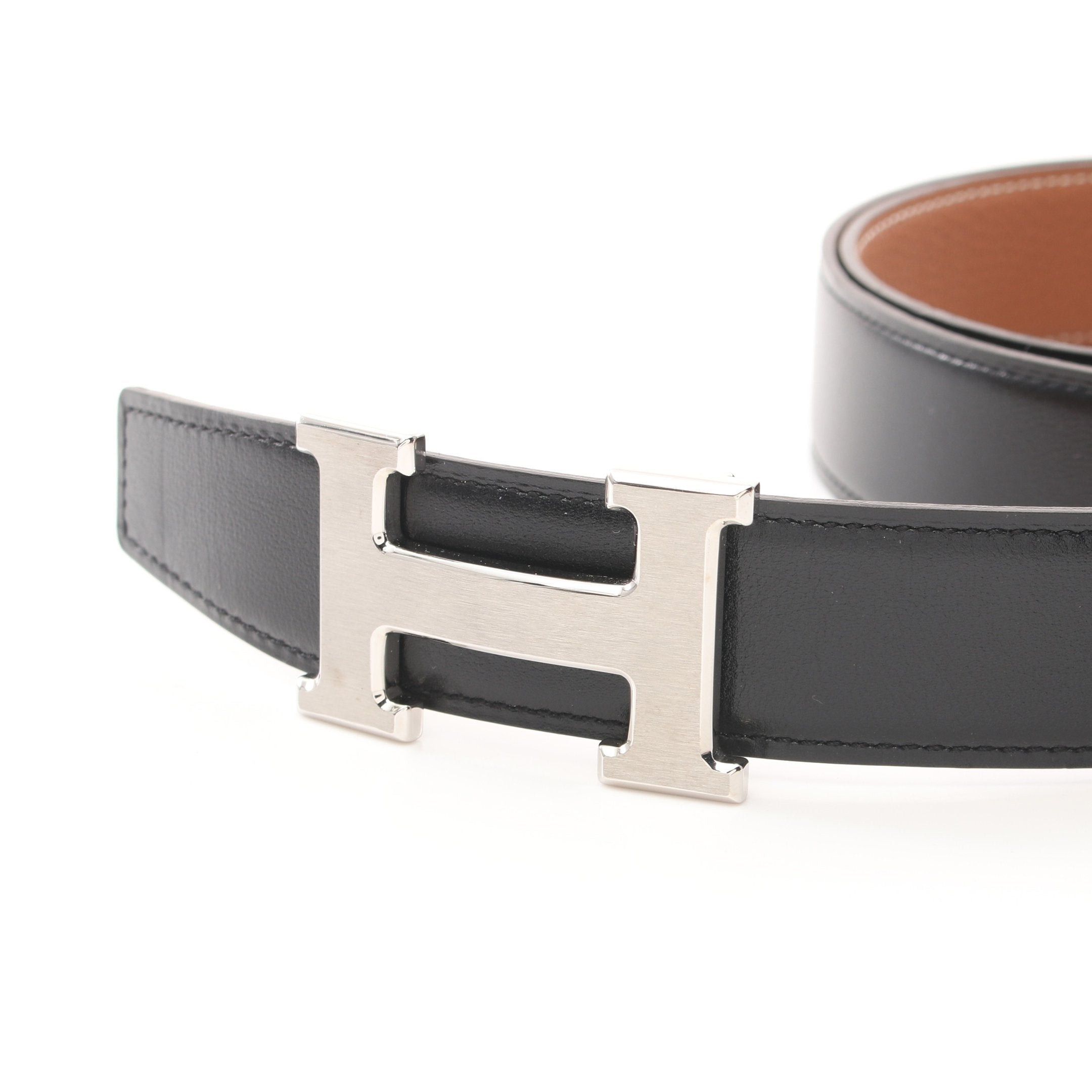 Hermes Hermes Constance H-Belt Noir Gold Belt Box Calf Togo Black Light Brown Silver Hardware Reversible Z Stamp Size ONE SIZE - 2 Thumbnail