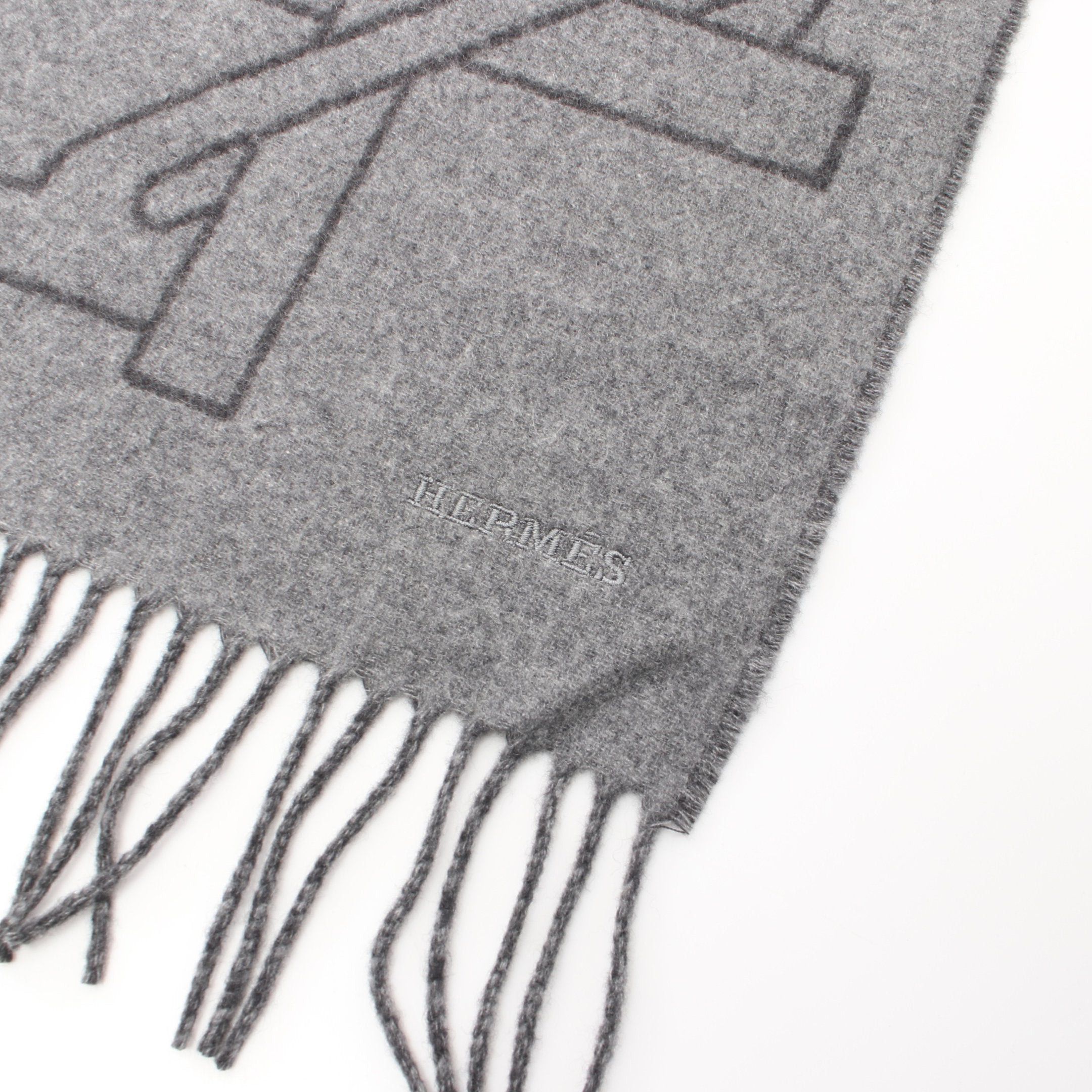 Hermes Hermes Mors A Jouets Scarf Cashmere Gray Size ONE SIZE - 3 Thumbnail
