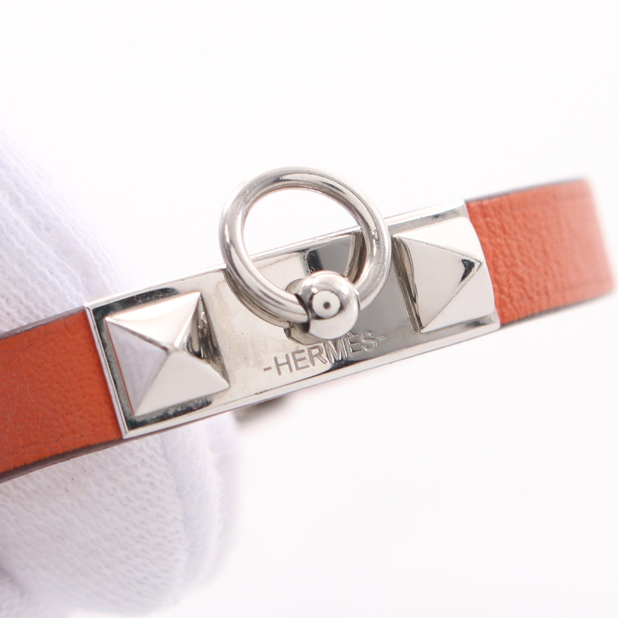Hermes Hermes Rival Mini Bracelet Veau Swift Orange Silver U Stamp Size ONE SIZE - 7 Thumbnail