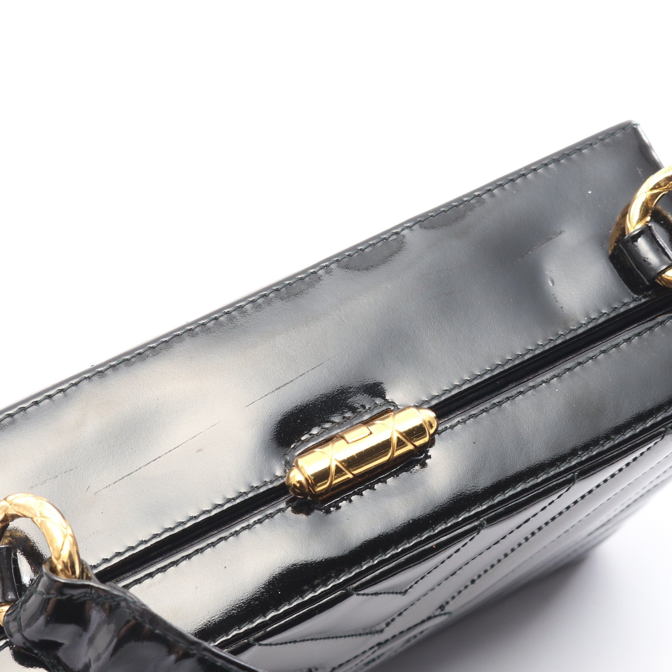 Chanel Chanel Chevron V-Stitch Shoulder Bag Patent Leather Black Gold Hardware Size ONE SIZE - 9 Thumbnail