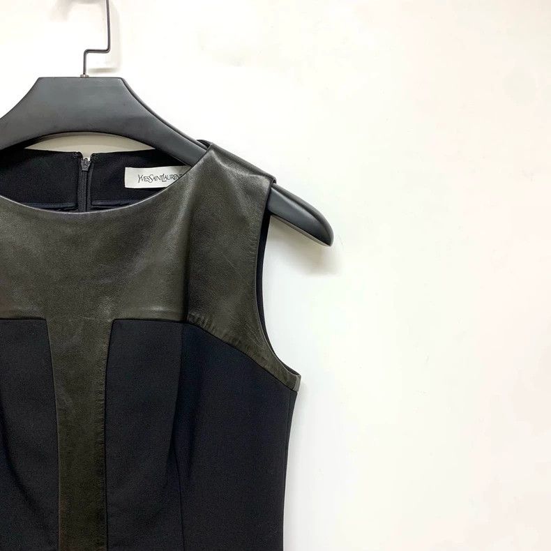 Yves Saint Laurent YSL Black Leather Panel Dress Size 40 Size L / US 10 / IT 46 - 5 Thumbnail