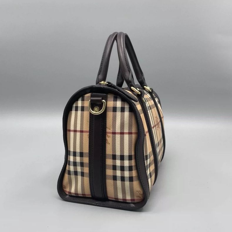 Burberry Check Pattern Boston Bag with Strap