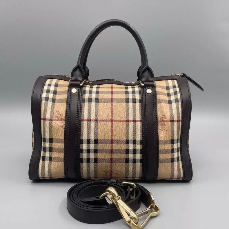 Burberry Check Pattern Boston Bag with Strap