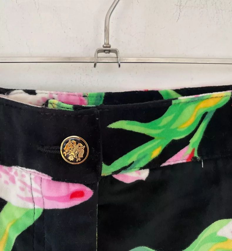 Dolce & Gabbana Black Velvet Lily Print Long Pants Size 40" / US 18 - 4 Thumbnail