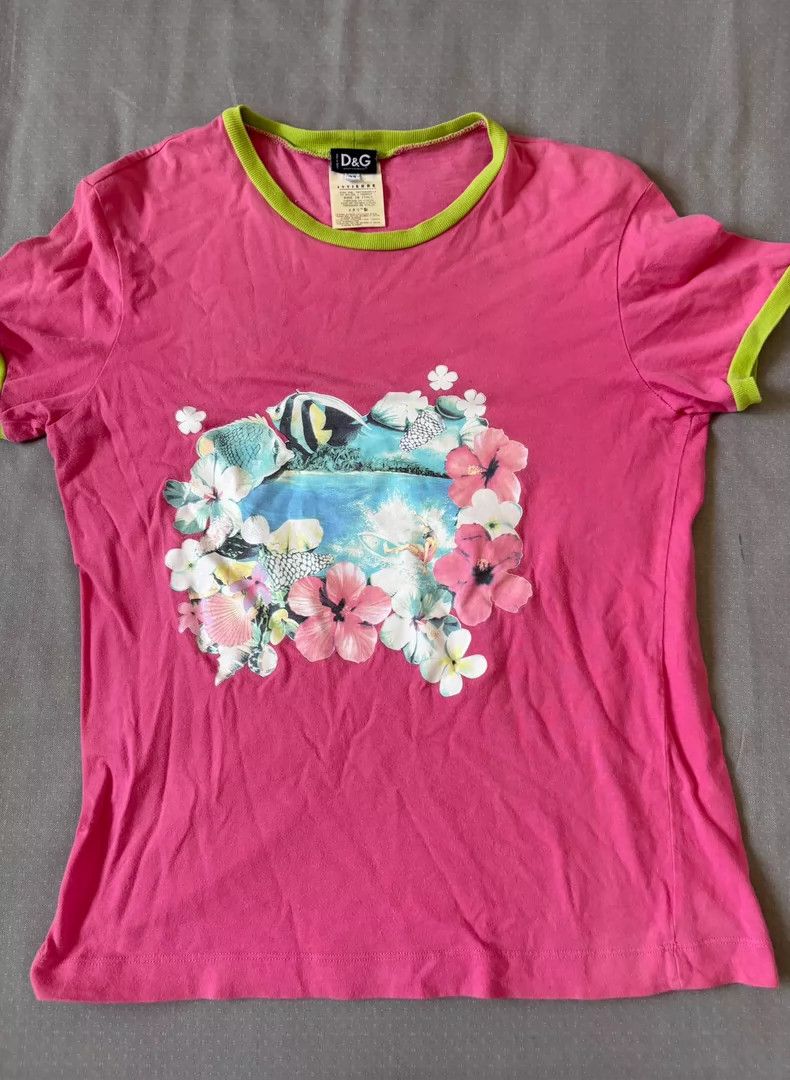Dolce & Gabbana Pink Floral Graphic Short Sleeve T-shirt Size M / US 6-8 / IT 42-44 - 2 Thumbnail