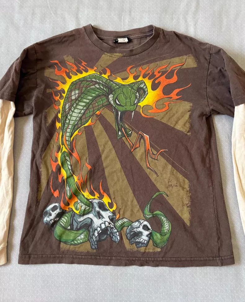 Yohji Yamamoto Vintage Printed Layered T-Shirt with Snake Design Size M / US 6-8 / IT 42-44 - 2 Thumbnail