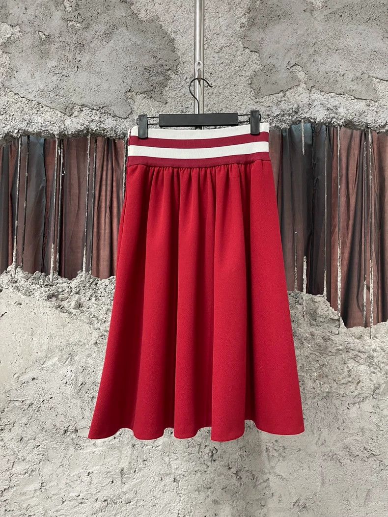 Prada Miumiu Red Skirt with White Stripes Size 40" / US 18 - 2 Thumbnail
