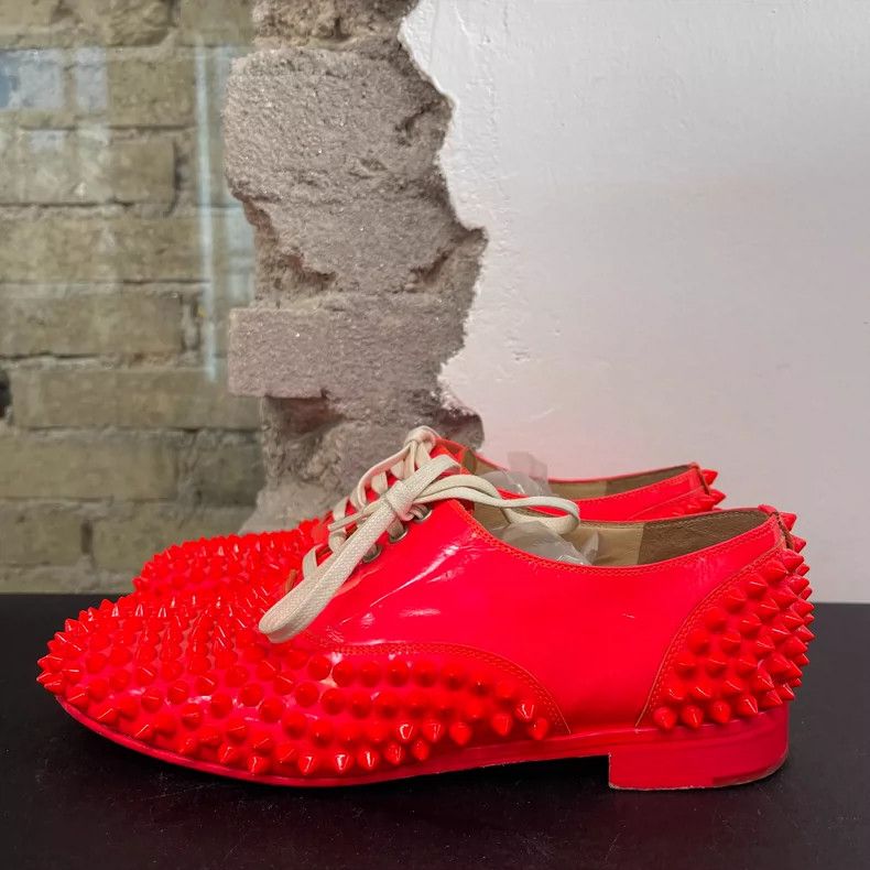 Christian Louboutin Christian Louboutin Red Spiked Loafers Size US 5 / IT 35 - 2 Thumbnail