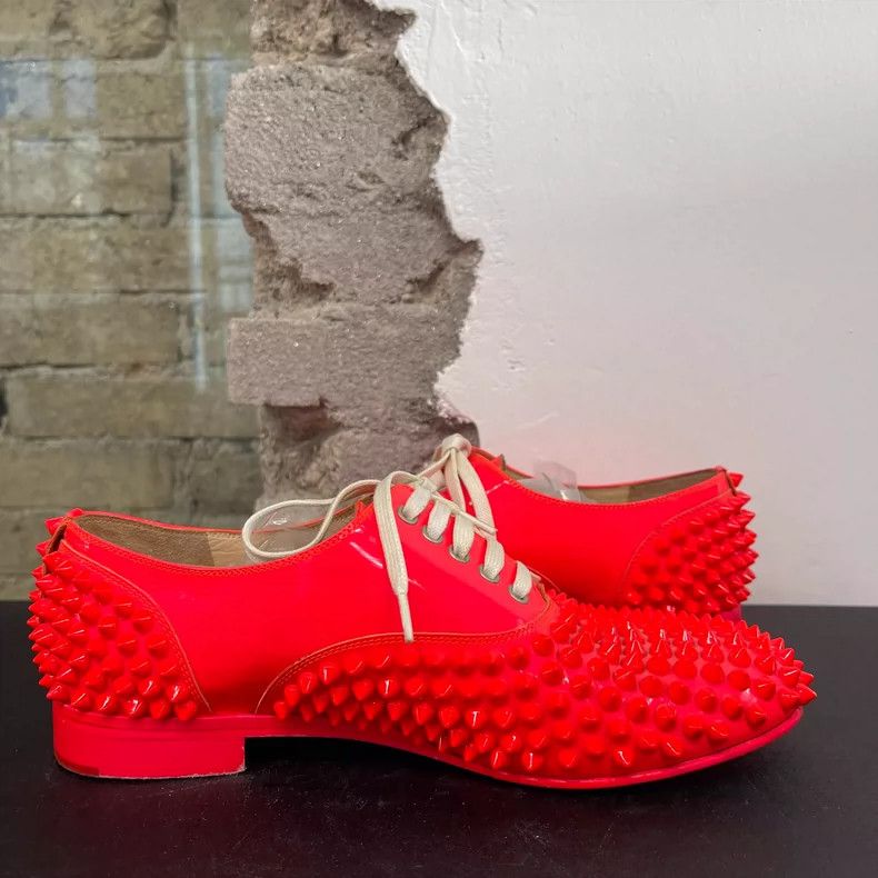 Christian Louboutin Christian Louboutin Red Spiked Loafers Size US 5 / IT 35 - 4 Thumbnail