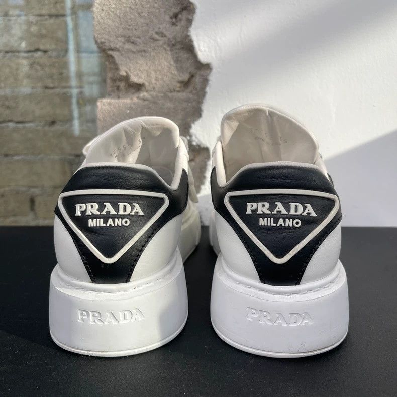 Prada Prada Black Triangular Logo White Sneakers Size US 5 / IT 35 - 3 Thumbnail
