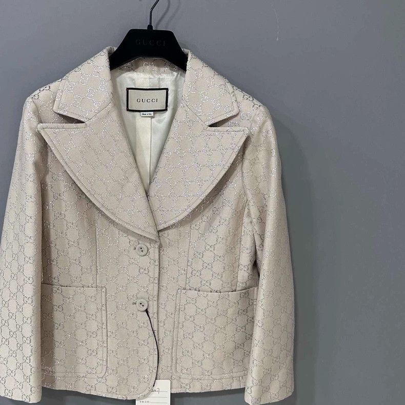 Silver Thread Print Collar Jacket