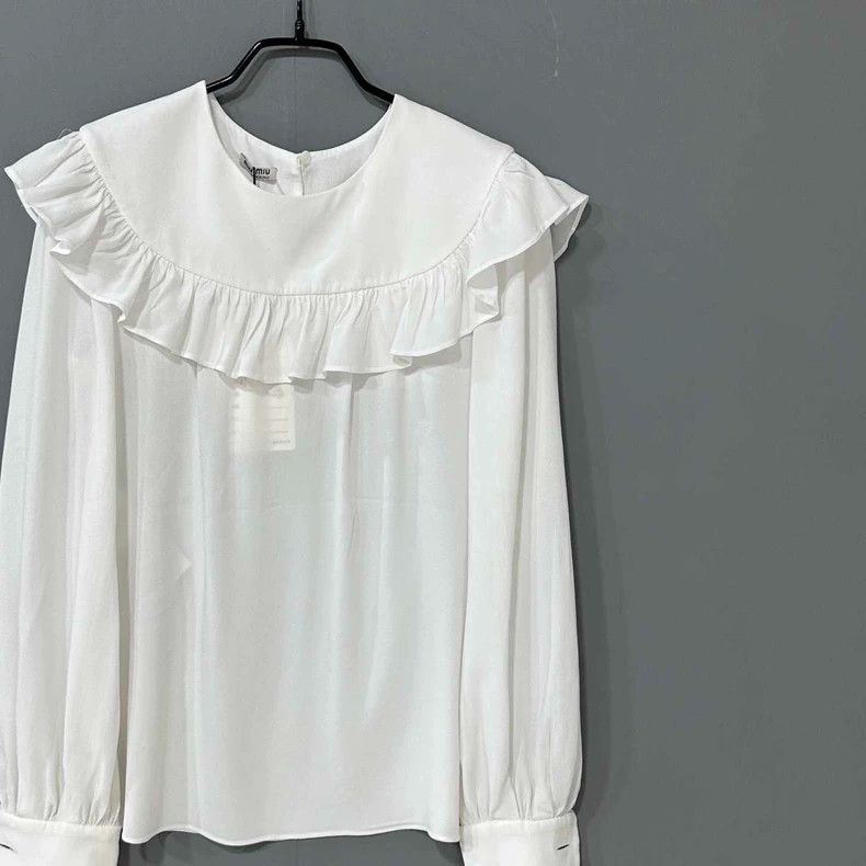Miu Miu White Ruffled Collar Top by MIUMIU Size M / US 6-8 / IT 42-44 - 2 Thumbnail