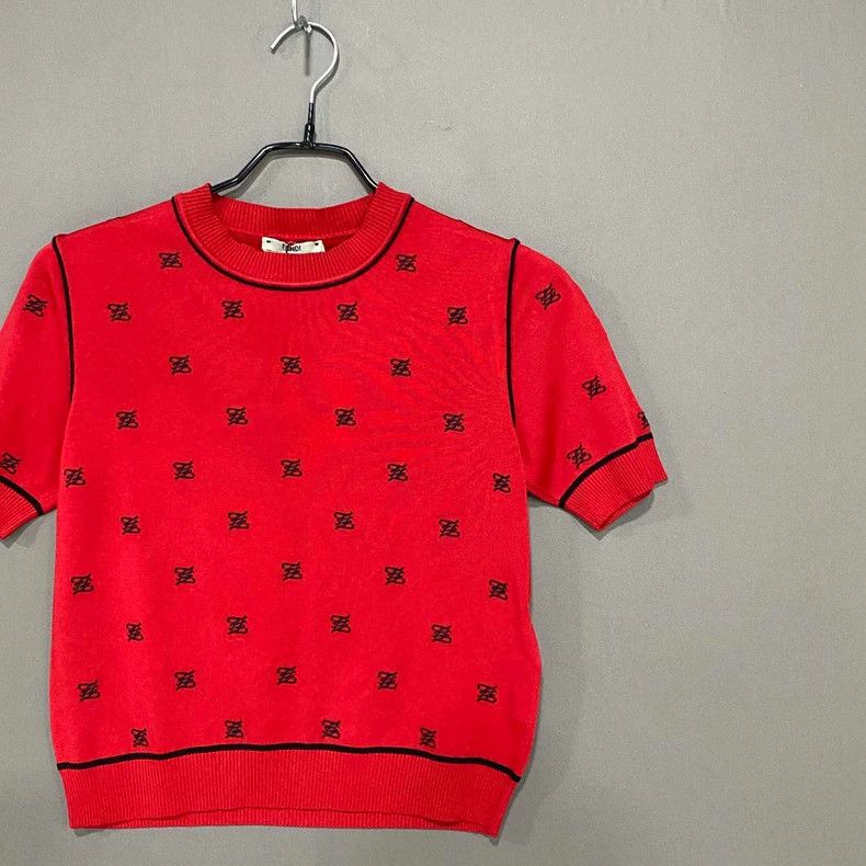 Fendi Red Knitted Short Sleeve Top FENDI Size S / US 4 / IT 40 - 2 Thumbnail