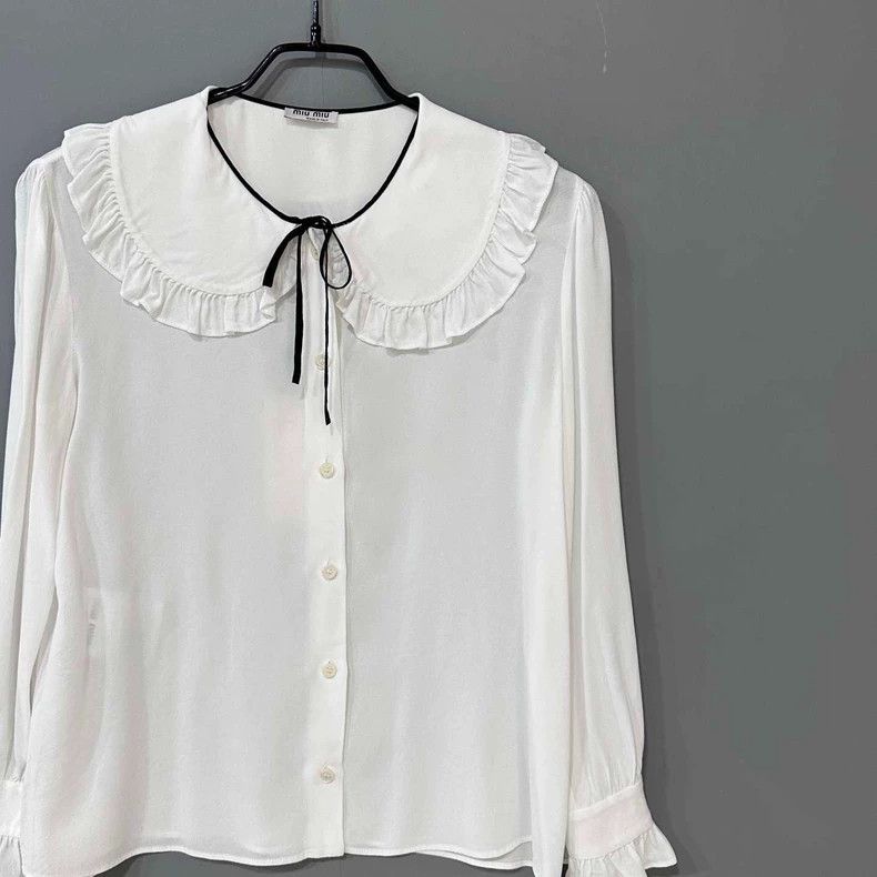 Miu Miu Ruffled Collar Tie Blouse by Miu Miu Size S / US 4 / IT 40 - 2 Thumbnail