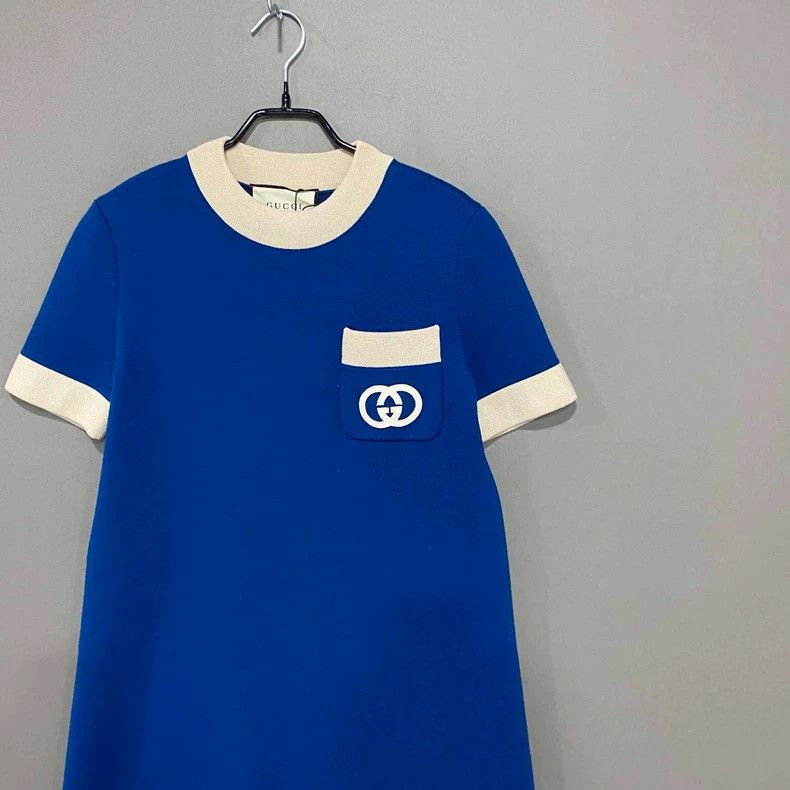 Gucci Blue Knit Dress with Logo Pocket Size S / US 4 / IT 40 - 2 Thumbnail