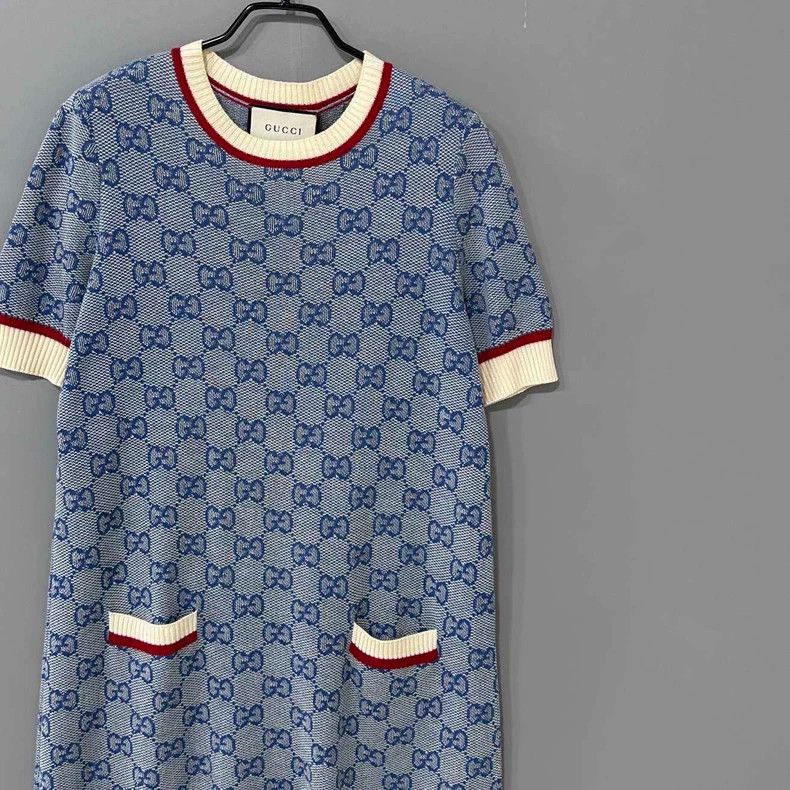 Gucci Blue Knit Printed Dress by GUCCI Size M / US 6-8 / IT 42-44 - 2 Thumbnail