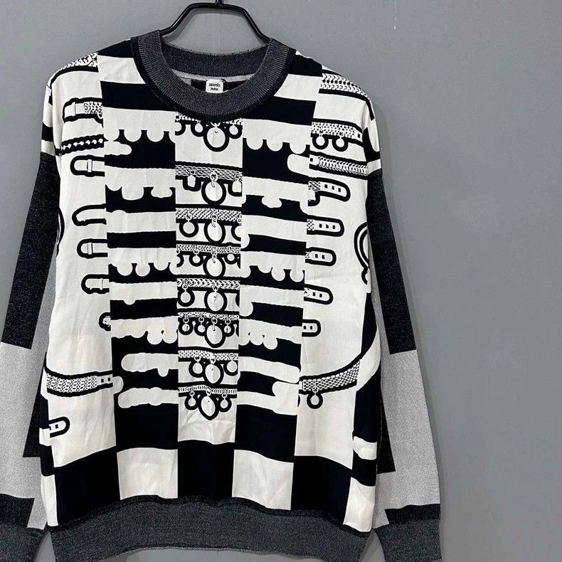 Hermes Black and White Silk Knit Sweater Size XS / US 0-2 / IT 36-38 - 2 Thumbnail