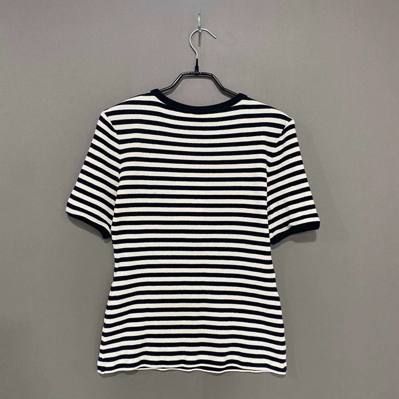 Celine Striped Short Sleeve Top with Gold Buttons Size M / US 6-8 / IT 42-44 - 3 Thumbnail