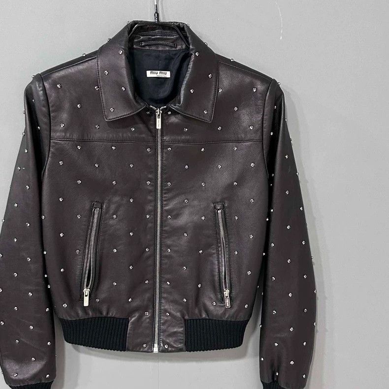 Miu Miu Studded Leather Jacket by Miu Miu Size XL / US 12-14 / IT 48-50 - 2 Thumbnail