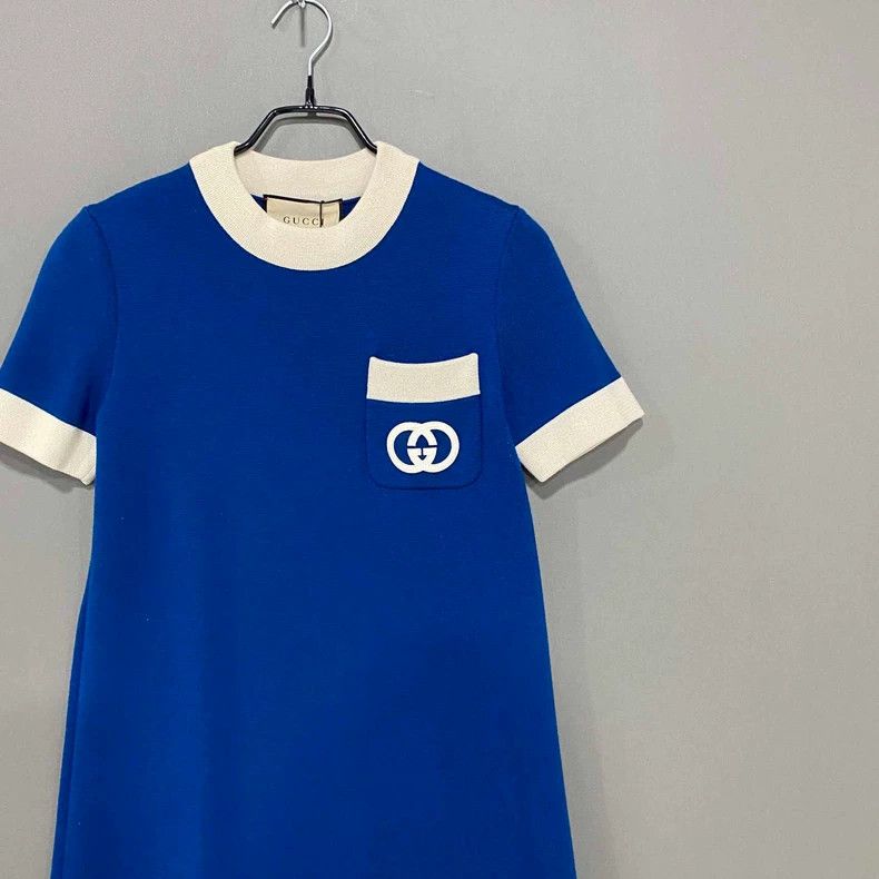 Gucci Blue Knit Dress with Gucci Logo Size S / US 4 / IT 40 - 2 Thumbnail