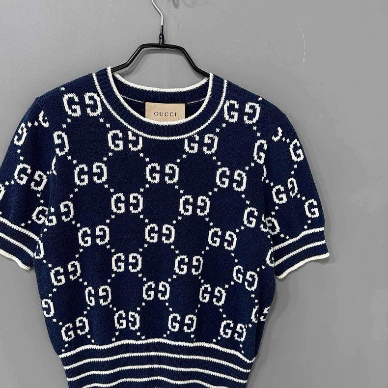 Gucci Navy Blue Printed Knit Short Sleeve Top Size M / US 6-8 / IT 42-44 - 2 Thumbnail