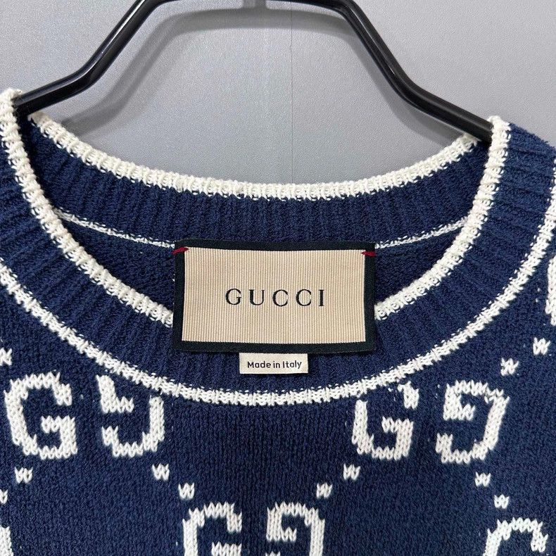 Gucci Navy Blue Printed Knit Short Sleeve Top Size M / US 6-8 / IT 42-44 - 4 Thumbnail