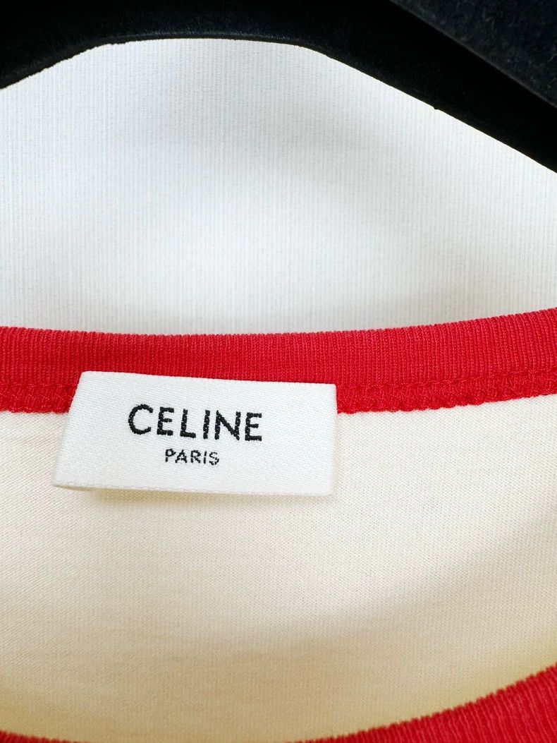 Celine Short Sleeve Tee with Red Trim