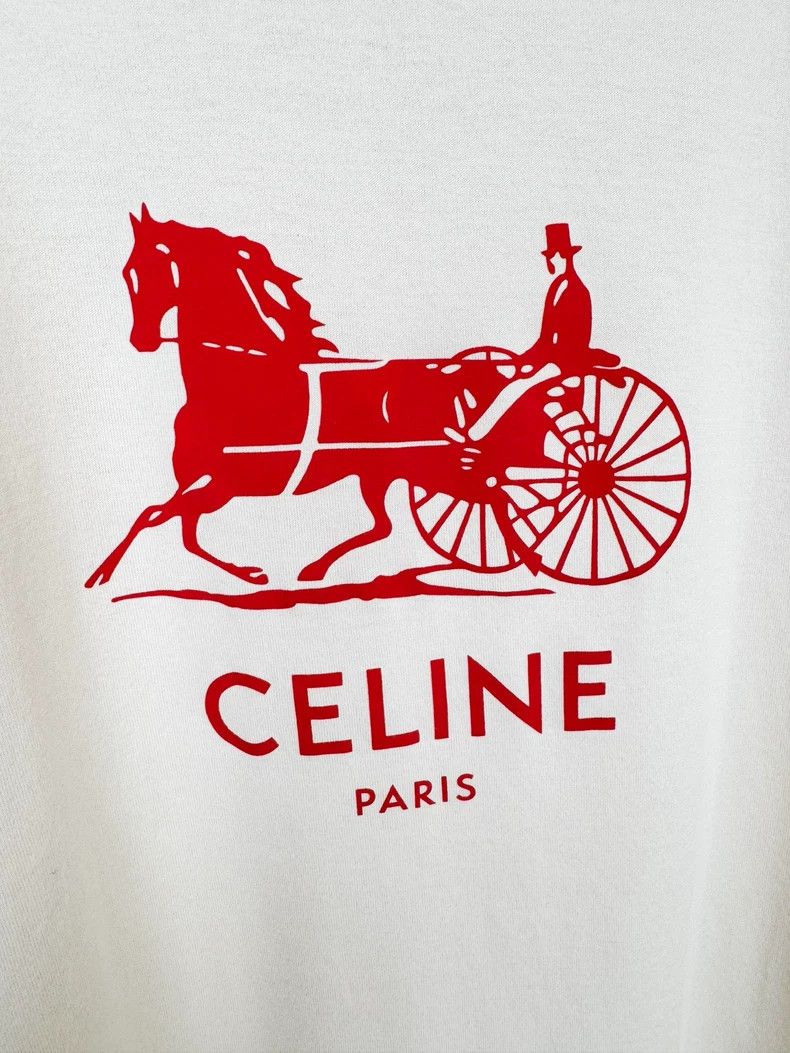 Celine Short Sleeve Tee with Red Trim