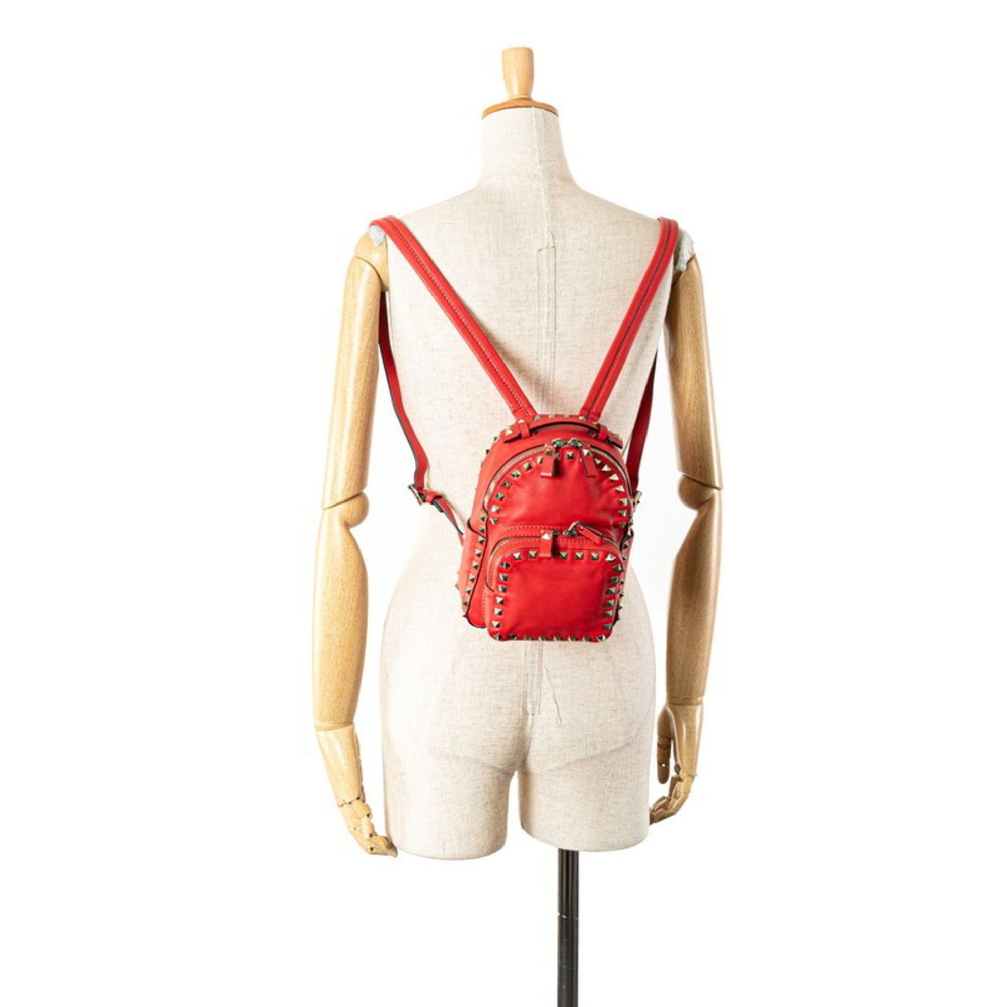 Valentino Valentino Rockstud Backpack Red Leather Women's Size ONE SIZE - 14 Thumbnail