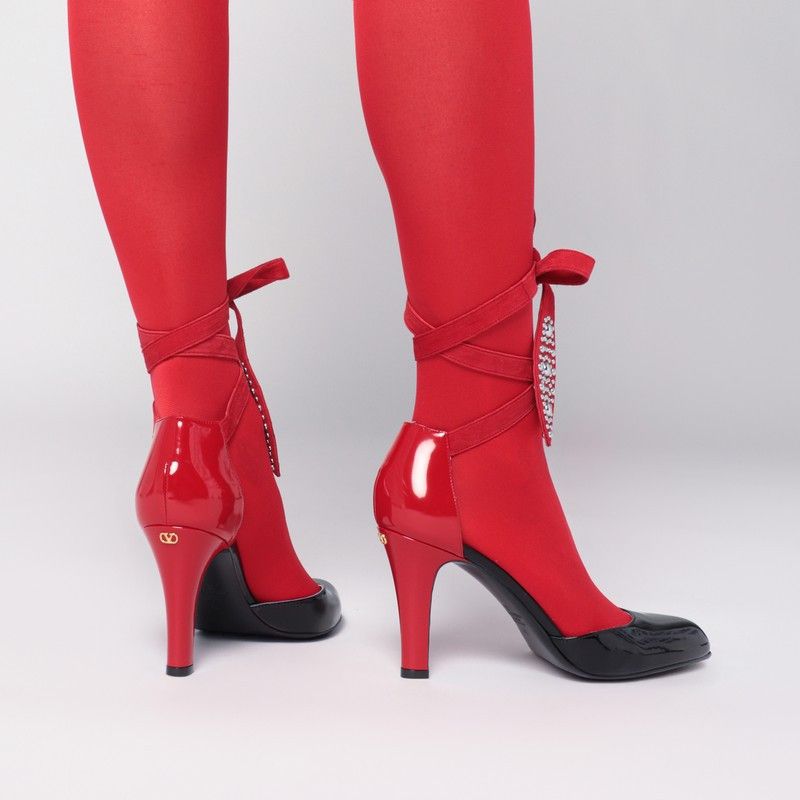 Valentino Valentino Garavani Black And Red Foliefoliage Décolleté Size US 6.5 / IT 36.5 - 2 Thumbnail