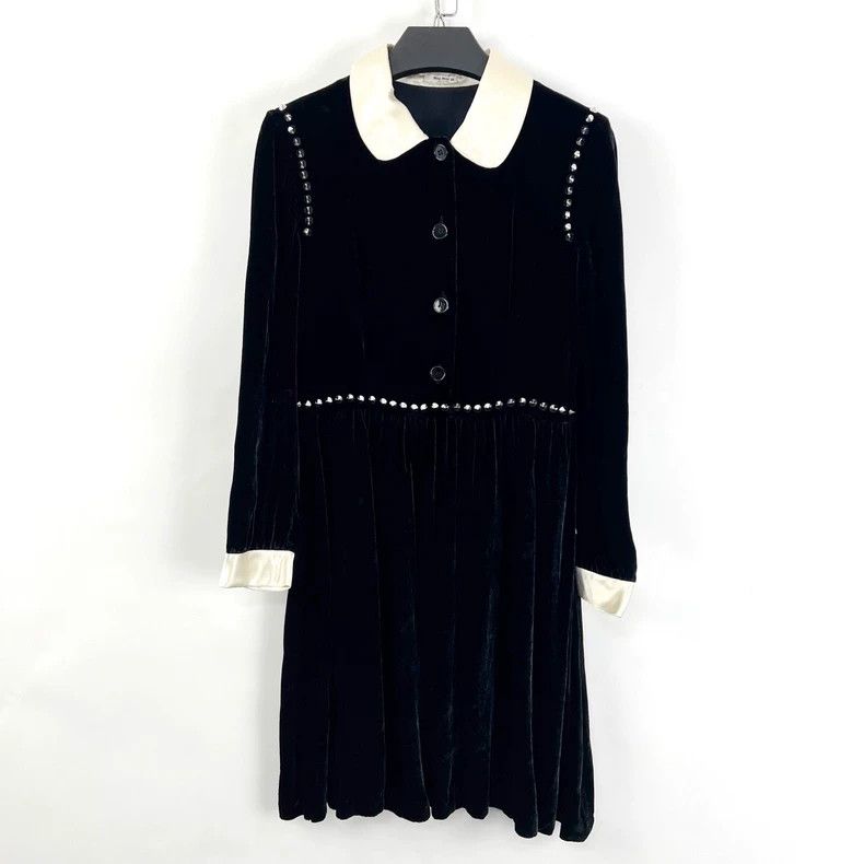 Prada Miumiu Black Velvet Dress with Studs Size S / US 4 / IT 40 - 2 Thumbnail
