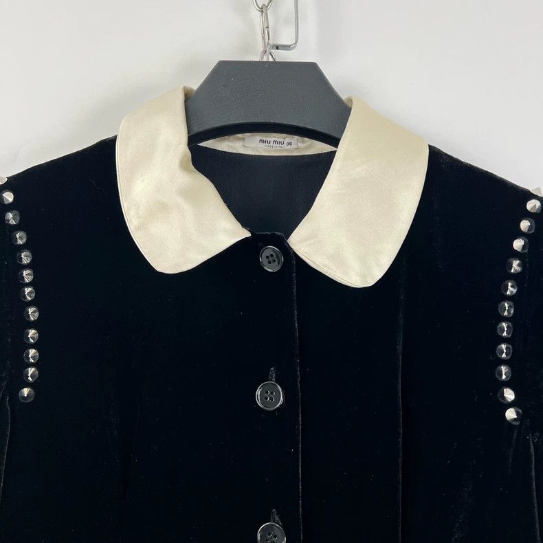 Prada Miumiu Black Velvet Dress with Studs Size S / US 4 / IT 40 - 5 Thumbnail