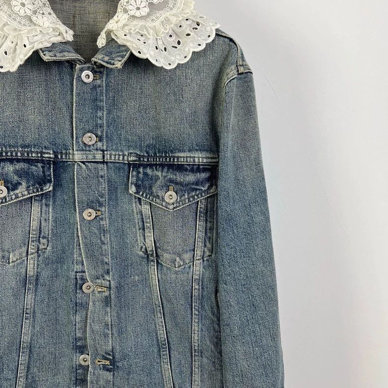 Prada Miumiu Denim Jacket with Lace Collar Size S / US 4 / IT 40 - 4 Thumbnail
