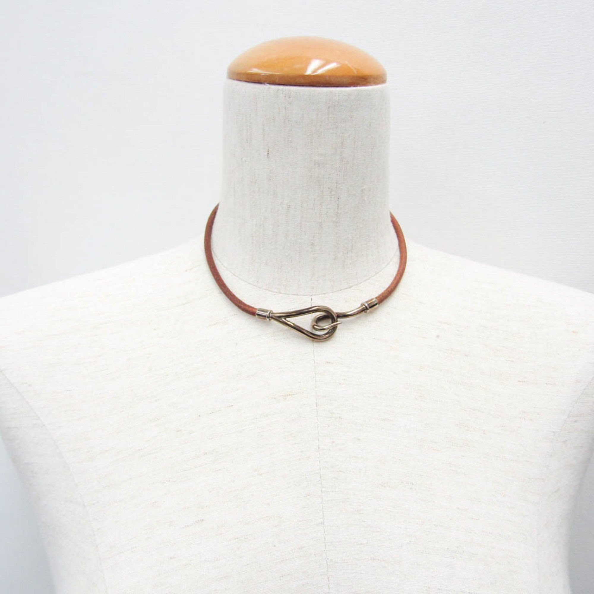 Hermes Hermes Jumbo Choker Leather,Metal Bangle Brown,Silver Size ONE SIZE - 8 Thumbnail