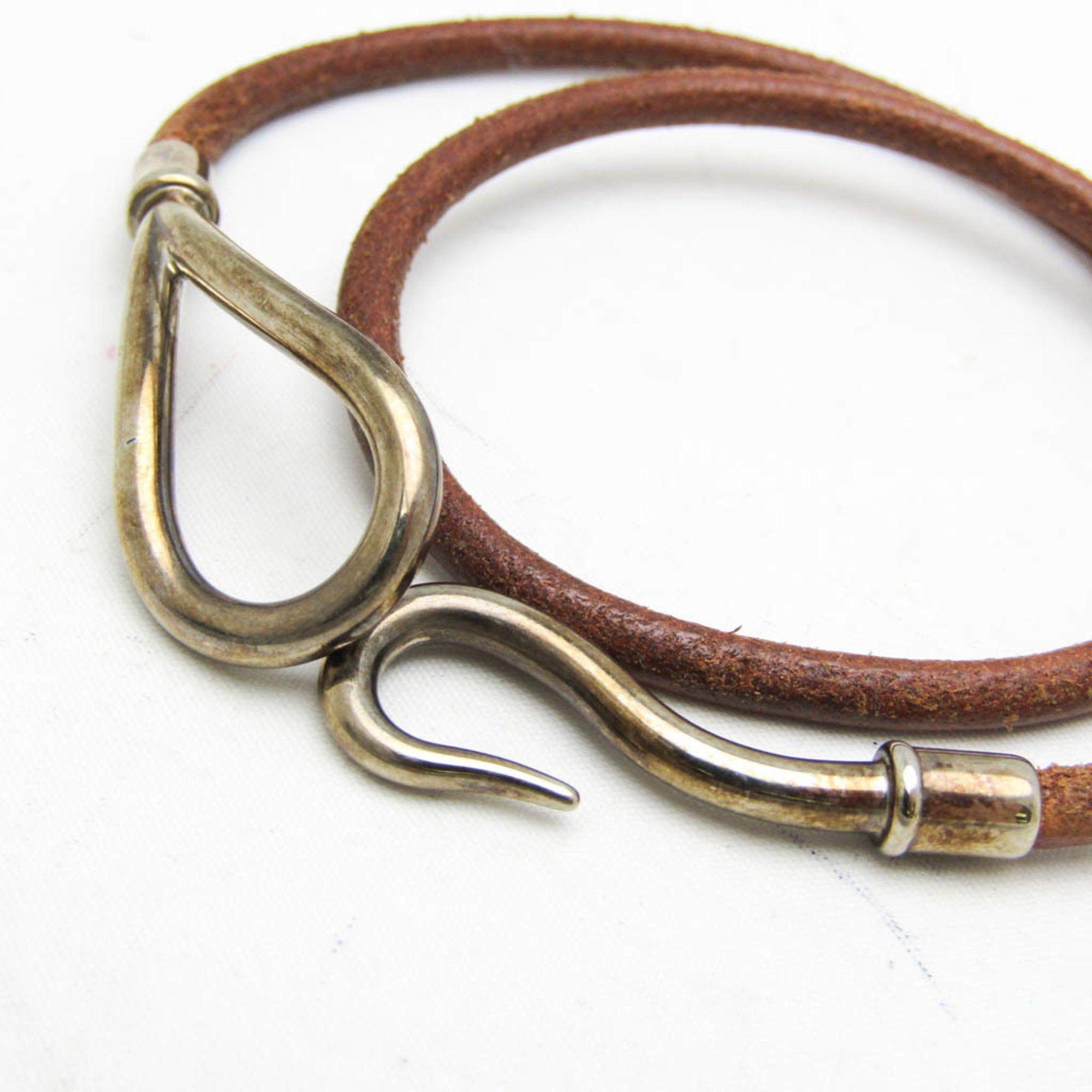 Hermes Hermes Jumbo Choker Leather,Metal Bangle Brown,Silver Size ONE SIZE - 4 Thumbnail