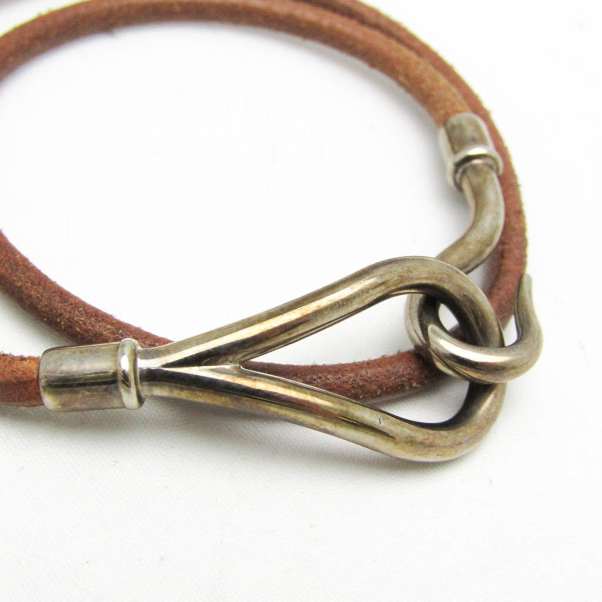 Hermes Hermes Jumbo Choker Leather,Metal Bangle Brown,Silver Size ONE SIZE - 3 Thumbnail