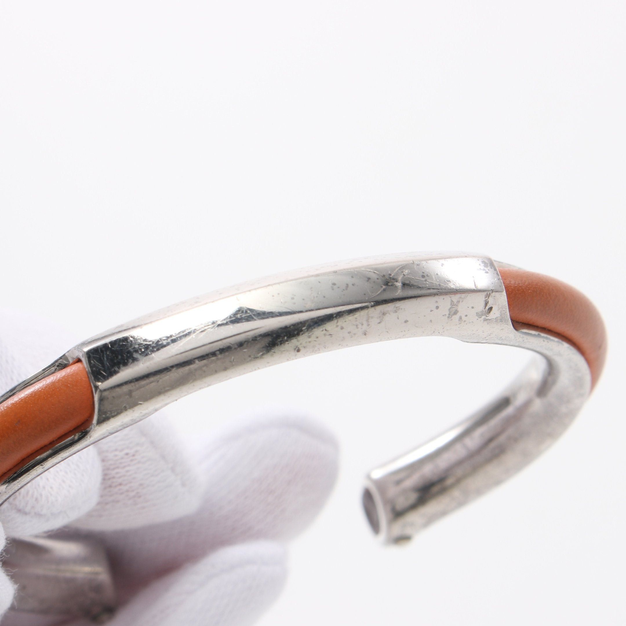 Hermes Hermes Bangle Leather Silver Light Brown Size ONE SIZE - 7 Thumbnail
