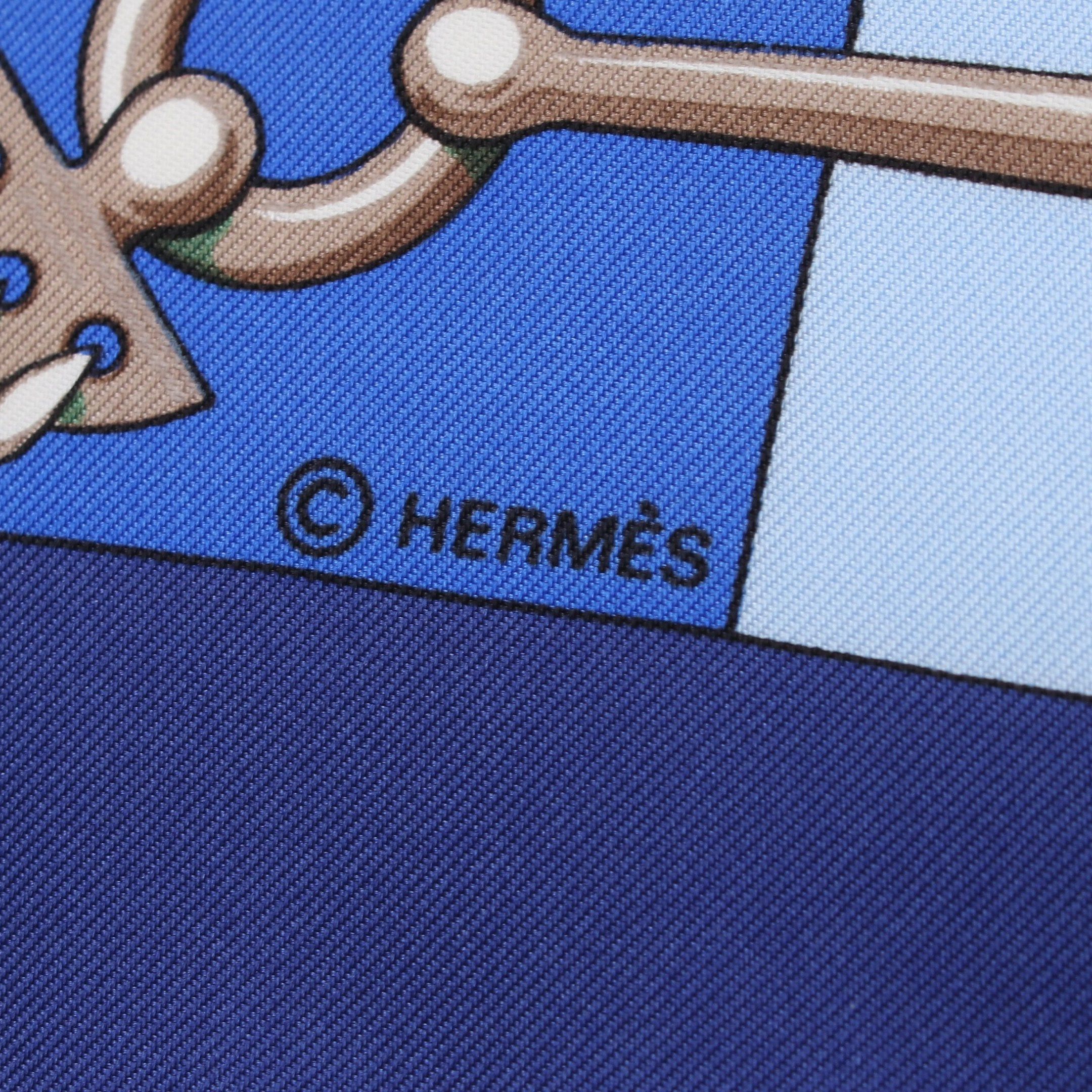 Hermes Hermes Carres 90 Cliquetis Scarf Silk White Blue Multicolor Size ONE SIZE - 2 Thumbnail