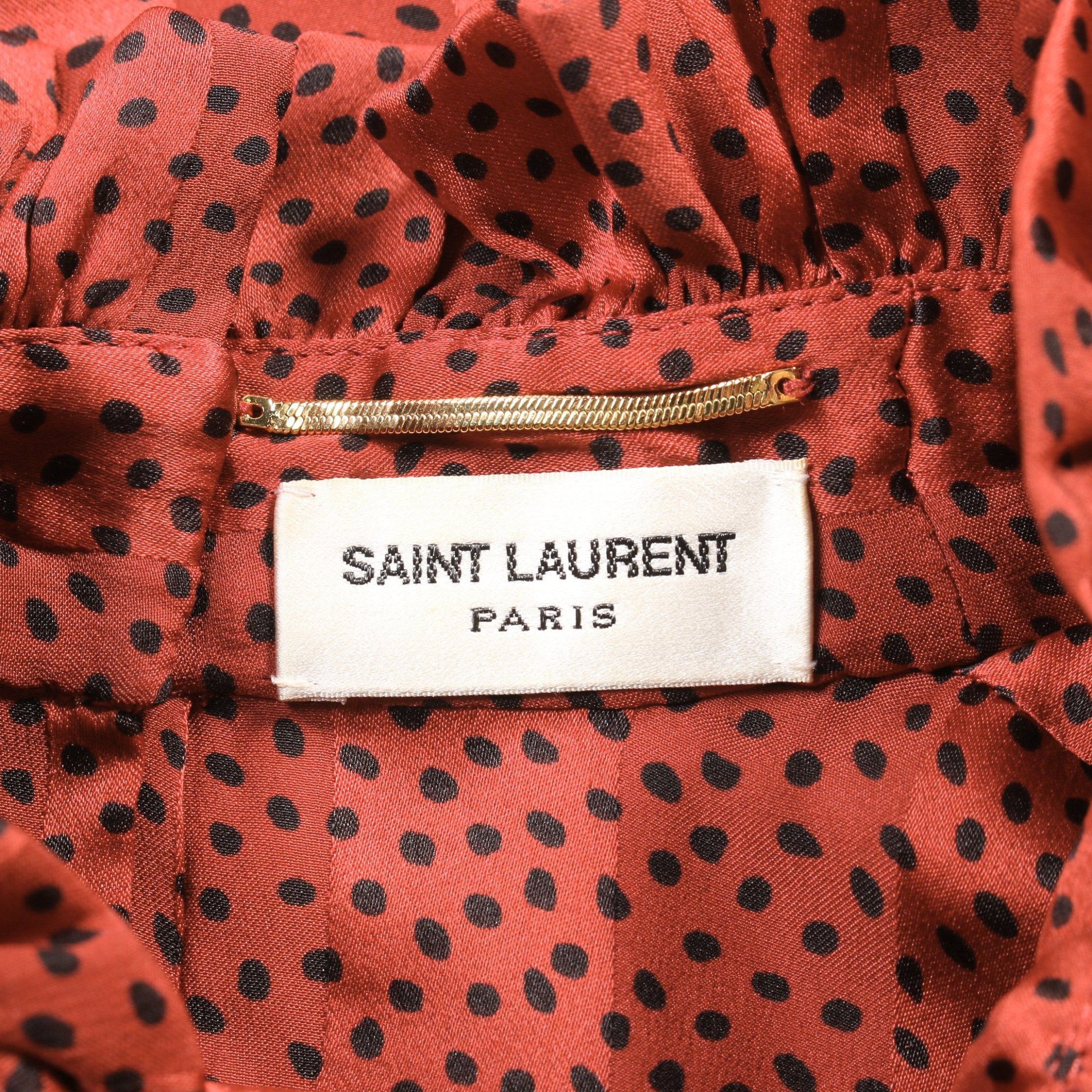 Yves Saint Laurent Yves Saint Laurent Blouse Dot Stripe Silk Red Brown Black Size ONE SIZE - 3 Thumbnail