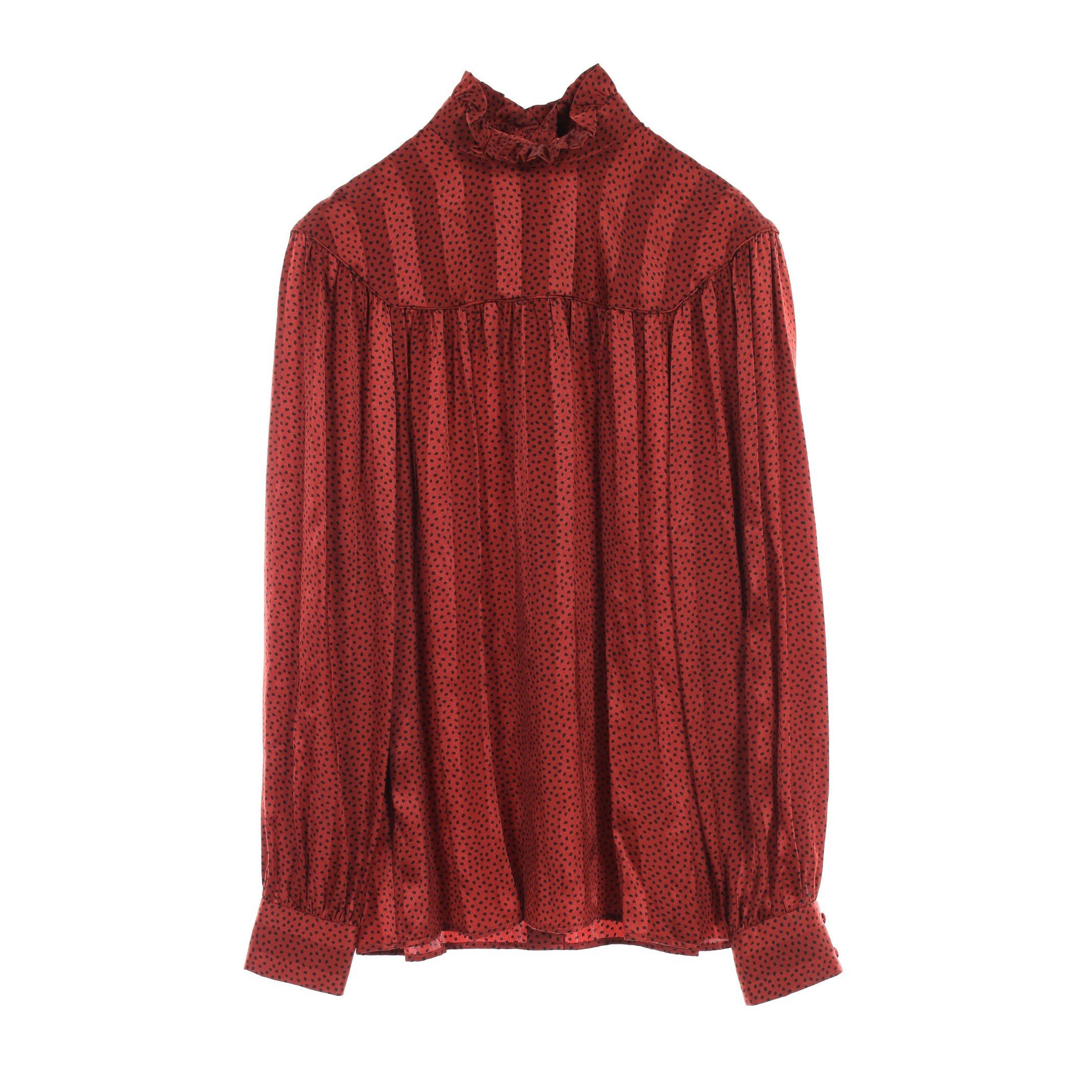 Yves Saint Laurent Yves Saint Laurent Blouse Dot Stripe Silk Red Brown Black Size ONE SIZE - 2 Thumbnail