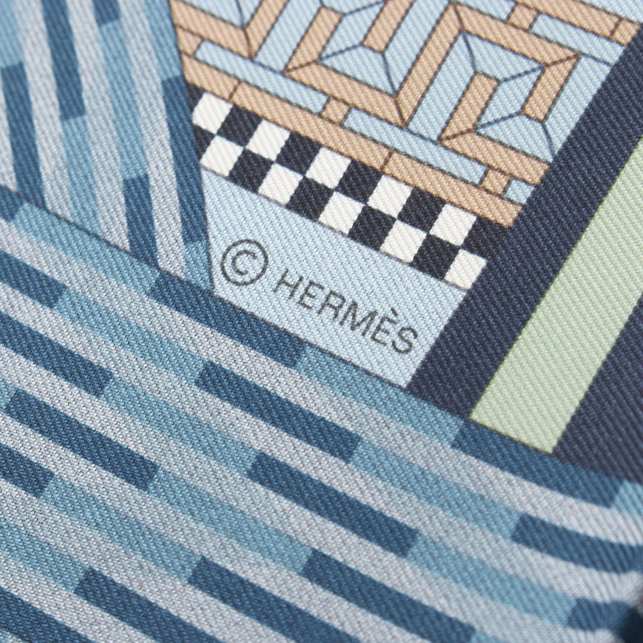 Hermes Hermes Carres 90 A La Lumiere Du Flambeau Scarf Silk Blue Gray Multicolor Reversible Size ONE SIZE - 3 Thumbnail