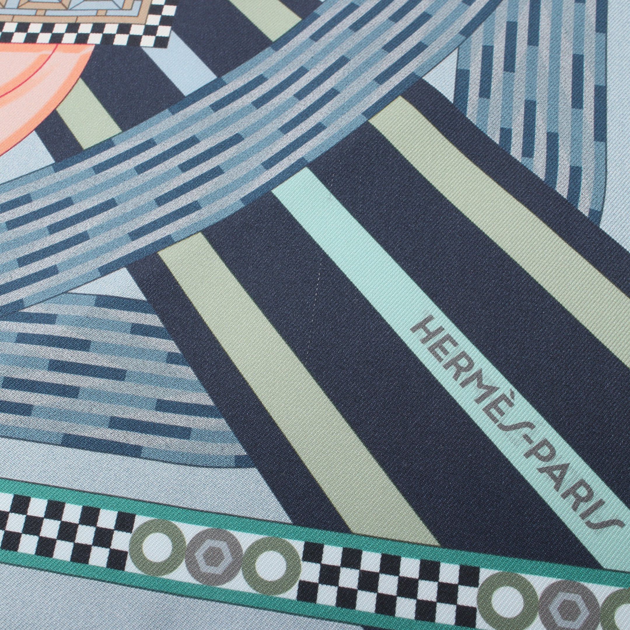 Hermes Hermes Carres 90 A La Lumiere Du Flambeau Scarf Silk Blue Gray Multicolor Reversible Size ONE SIZE - 5 Thumbnail