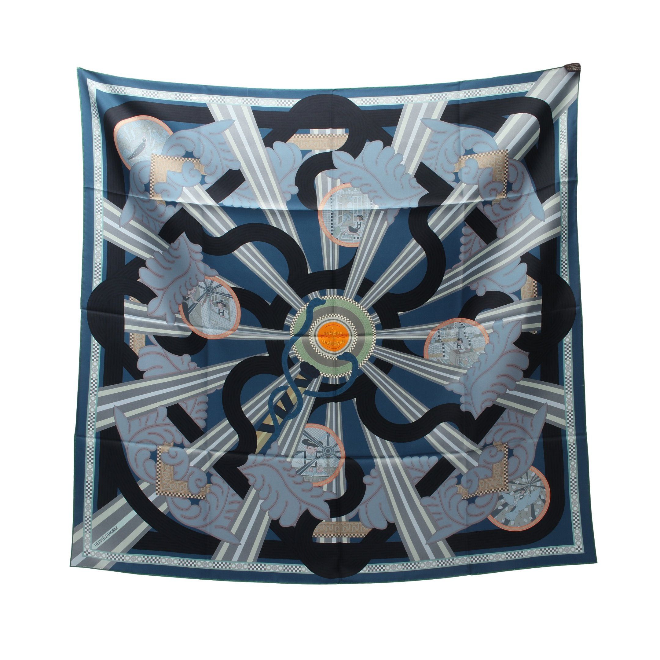 Hermes Hermes Carres 90 A La Lumiere Du Flambeau Scarf Silk Blue Gray Multicolor Reversible Size ONE SIZE - 2 Thumbnail